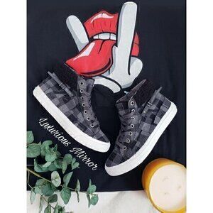 Blowfish Malibu Womens Sneaker Shoes Gray Black Plaid Lace Up Zipper 9M New